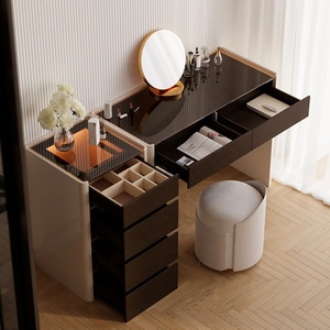 <strong>Contemporary</strong> <strong>Dressing</strong> <strong>Table</strong> Durable MDF Board Makeup Vanity with Integrated Chest Tempered Glass Top Vanity <strong>Table</strong> for Bedroom - Product Image 3