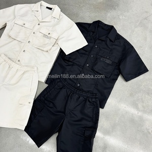 Custom Two Piece Windbreaker Short <b>Set</b> Button up Shirts and Nylon Cargo Shorts Jogging Suit Nylon Windbreaker Tracksuit - Product Image 1