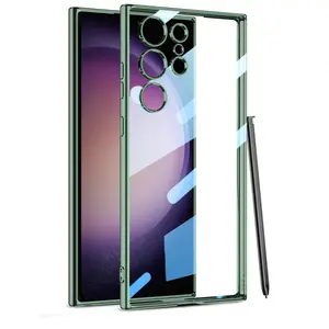 For Samsung Galaxy S24 Ultra Metallic TPU Bumper Clear Phone Case, Anti-Shock Gel Crystal TPU Phone Cover For S24