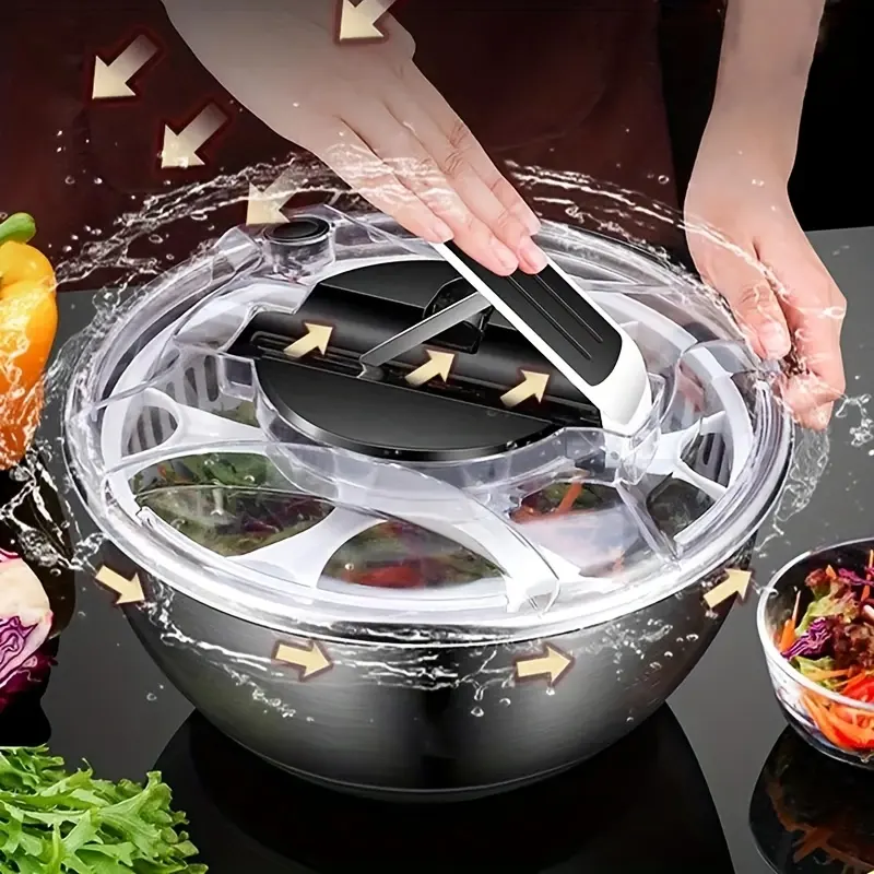 Press Vegetable Spinner Stainless Steel Vegetable Salad Spinning Dryer Dehydrator Fruit Drain Basket Lettuce Spinner