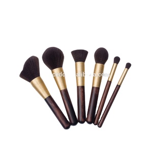 6 pièces cheveux bruns classique stupide doré brun foncé manche en bois cosmétique maquillage brosse ensemble - Product Image 1