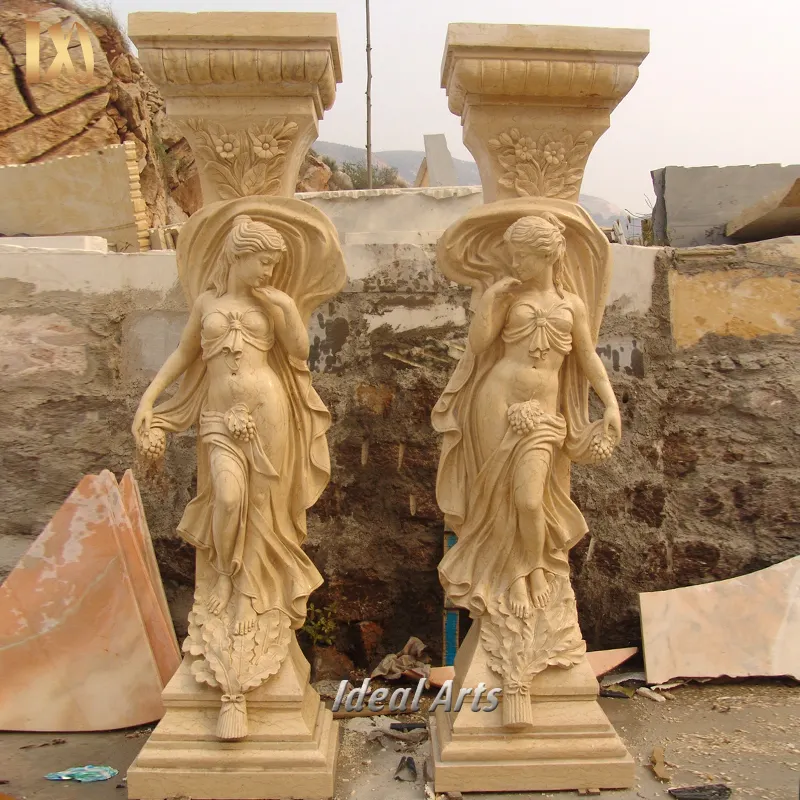 Custom high quality Beige Carving Marble Lady Statue Door Columns