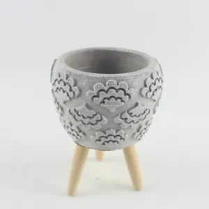 <span class=keywords><strong>Maceta</strong></span> de Cemento de Diseño Original Personalizado y Duradero al por Mayor con Base de Madera, Jarra de Vela Aromática Única en Venta - Product Image 1