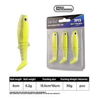 Ensemble de leurres de pêche souples en PVC, 8cm 5.2g, 10cm 10g, 12.5cm 22g, 3 pièces/boîte, queue de pagaie, leurres artificiels pour la pêche au bar, appâts de pêche à queue en T
