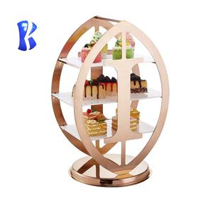 Restaurant Hôtel Buffet Équipement De <span class=keywords><strong>Restauration</strong></span> Décoration De Mariage Utilisé 3 Niveaux Deluxe Grande Capacité En Métal Céramique Bassin Gâteau Stand - Product Image 6