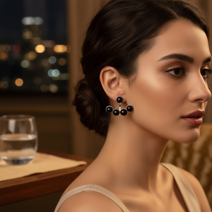 Black Zircon Stone Round Design Ear <b>Jackets</b> Woman Earrings Geometric Turkish Handmade 925 Sterling <b>Silver</b> Jewelry - Product Image 3