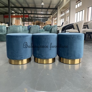 Modern Style <strong>Blue</strong> <strong>Velvet</strong> Cushion and Metal Tripod Home Living Room Wedding Event Furniture Ottoman <strong>Footstool</strong> - Product Image 5