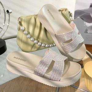 Factory Cheap Fashion Shiny Rhinestone Wedge Sandals Designer Sandals New Style High Quality Slipper Dress Shoes - Product Image 3