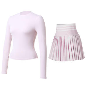 Setelan Olahraga Wanita <span class=keywords><strong>2</strong></span>-Potong Custom, Bahan Bernapas, Kerah Bulat, Lengan Panjang, untuk Golf & Tenis, Latihan Kebugaran, Yoga, dengan Saku, OEM - Product Image 4