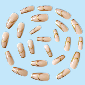 Faux ongles en gel solide ABS, style classique Old Money, finition brillante, nouvelle collection, forme amande carrée, French doré, semi-couvrant - Product Image 4