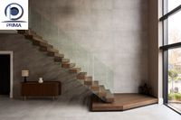 Escalier flottant moderne Prima avec marches en bois et main courante pour la rénovation intérieure et extérieure des villas résidentielles