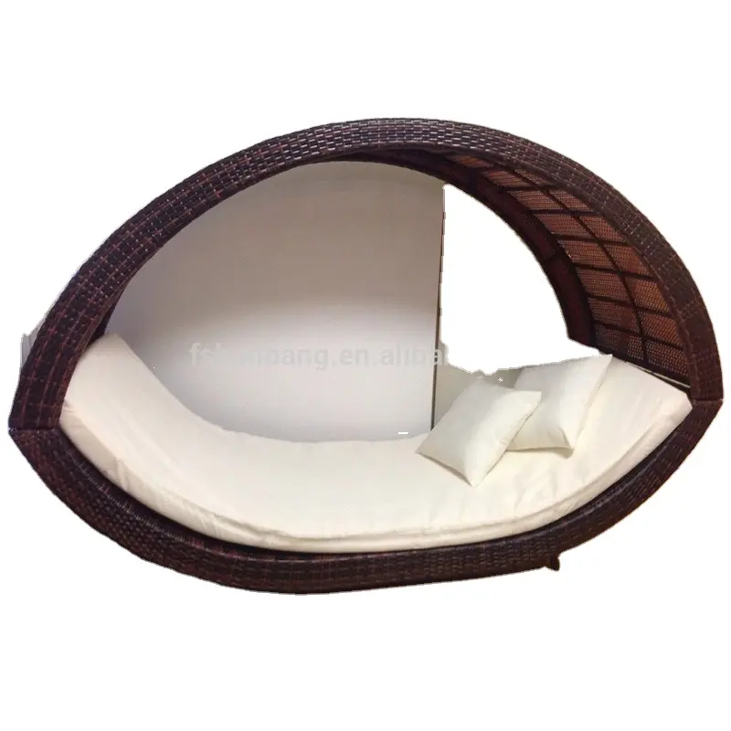 PE Wicker Day Bed Sun Lounge Brown Canopy Outdoor Sofa Rattan Furniture