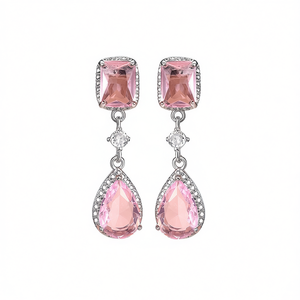 E3038 Orecchini pendenti con cristalli rosa, montatura in argento 925, gioielli da donna romantici per matrimonio - Product Image 1