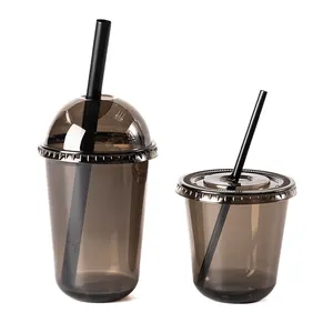 LOKYO wholesale supplier custom logo printed cold drink ice coffee black PET cup bubble tea plastic cups with lids