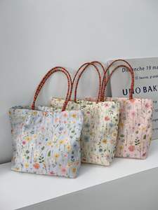 Bolsa de Almuerzo Bordada de Otoño Invierno, Estilo Minimalista, Casual, para Estudiantes, de Lona, para Llevar en la Mano - Product Image 3