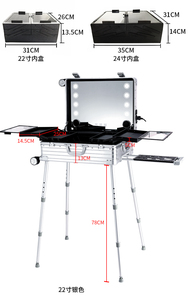 Aluminum Rolling Makeup <b>Storage</b> Trolley Case with LED Light and Mirror Silver <b>Suitcase</b> 22" & 24" Sizes - Product Image 5