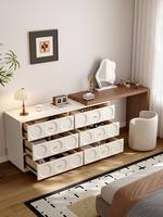 Coiffeuse d'angle moderne pour chambre à coucher avec miroir éclairé, commodes intégrées, design en L pour petit appartement, blanc massif