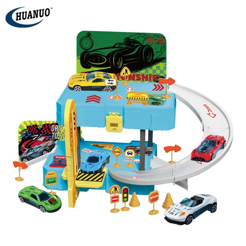 Hot Selling 2023 Kids Spoorwegkoffer Opbergbaan Legering Racewagen Grappige Parkeerplaats Garage Speelgoedset Voor Jongens Cadeau