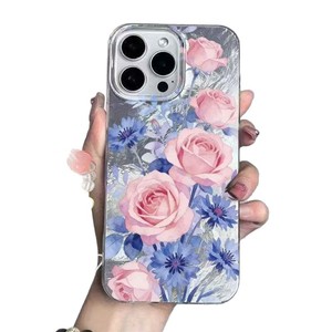 Funda para Teléfono Móvil con Diseño de Hojas y Rosas Azules Pintadas a Mano, Patrón Glaciar IMD, para iPhone 11 12 13 14 15 16 17 18 Pro Max - Product Image 4