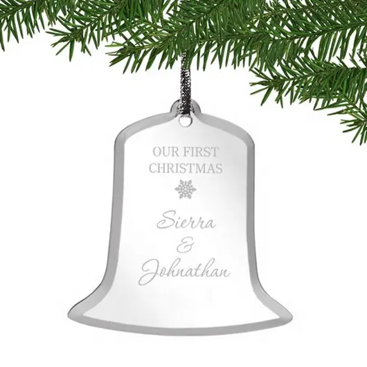 christmas bell shaped personalized crystal glass hanging ornament for holiday souvenirs with engraving