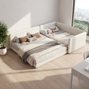 Lit superposé modulaire moderne pour bébé et enfant avec revêtement en cuir, garde-corps rembourré doux et extension tatami élargie - Product Image 1