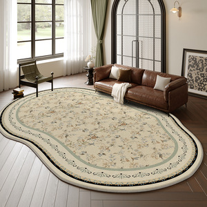 Tapis de style américain irrégulier à motif floral en fibre de polyester imperméable pour salon et chambre à coucher, forme originale, décoration intérieure - Product Image 1