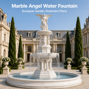 Fontaine d'ange en marbre YOUFINE, à étages, avec ailes, classique, pour jardin, palais, cour, place publique, villa, sculpture en pierre - Product Image 2