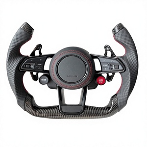 Volant de <span class=keywords><strong>voiture</strong></span> sport en fibre de carbone pour Audi R8 TT Mk2/Mk3 B8 RS TTS TTRS RS3-7 A3-A8 Q3-Q7, forme <span class=keywords><strong>D</strong></span>, 4/3 branches, en cuir - Product Image 5