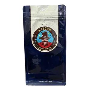 Sacos de café com zíper personalizados com fundo plano e fundo preto à prova d'água e cheiro fosco, pequenas quantidades por atacado