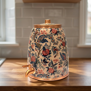Distributeur d'eau en cuivre avec motif floral bleu et rouge et robinet pour usage domestique - Product Image 3