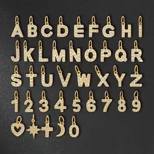 DIY Jewelry Accessories Zircon Alphabet Letters Pendant Stainless Steel Number Moon Star Initial Charms Accessories
