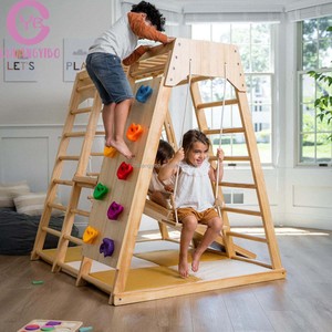 Indoor Playground 7-in-1 Jungle Gym Play set for Kids Slide, Climbing Wall, Rope Wall Climber Swing Montessori Style Climb Set