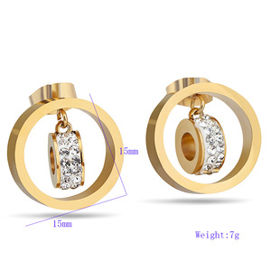 Crystal <b>Stud</b> <b>Earrings</b> Gold Steel Color 15MM Round Hollow Geometric Design Channel Setting Everyday Wear - Product Image 5