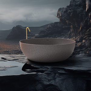 Bañera de Diseño Moderno de Superficie Sólida, Color Gris <span class=keywords><strong>Cemento</strong></span>, Bañera de Piedra Artificial para Apartamento u Hotel - Product Image 4