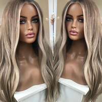 Peluca de cabello humano de encaje Frontal 13X4 de Color Rubio resaltado, cabello humano alineado con cutícula, peluca con encaje frontal de onda suelta sin pegamento para mujer