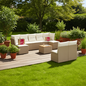 Ensemble de canapés de jardin en rotin beige 6 places, mobilier d'extérieur résistant aux intempéries, design contemporain - Product Image 2