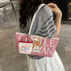 Bolso de hombro a cuadros de moda con estampado de oso de peluche, elegante y versátil bolso con bolsa pequeña - Product Image 6