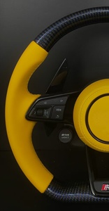 Volant personnalisé en cuir jaune et fibre de carbone avec palettes de changement de vitesse et bouton de démarrage/arrêt pour Audi A/<span class=keywords><strong>Q</strong></span>/S/RS Series - Product Image 5
