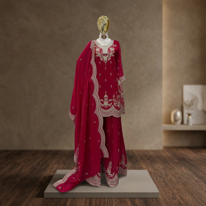 Nuevo Conjunto de Traje Sharara y Dupatta de Satén con Bordado de Lentejuelas y Cordón, Diseño TENNECY, de Gujarat - Product Image 1
