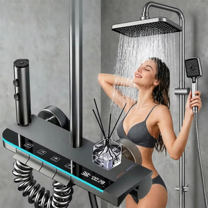 Système de <span class=keywords><strong>douche</strong></span> moderne gris anthracite avec affichage numérique <span class=keywords><strong>LED</strong></span>, touches piano, en laiton, ensemble mitigeur pluie pour salle de bain, colonne de <span class=keywords><strong>douche</strong></span> de luxe 4 voies - Product Image 1