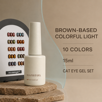 Suuseegel – Kit professionnel de vernis gel effet œil de chat arc-en-ciel sur base marron, 10 couleurs, 15 ml pour nail art