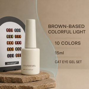 Ensemble de vernis à ongles en gel effet œil de chat arc-en-ciel professionnel BelloGel sur base brune, 10 couleurs, 15 ml pour la décoration des ongles - Product Image 3