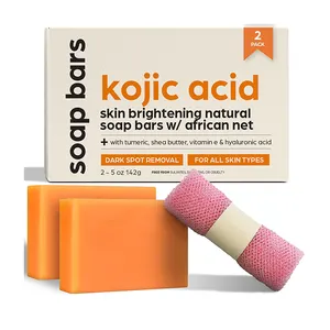 100% organik asli madu pepaya kunyit pemutih kulit Bar Label pribadi Sabun Wajah asam Kojic + spons jaring Afrika