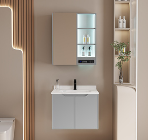 Mueble de Baño Moderno de Gran Capacidad, Resistente al Agua, de Madera Maciza, para Montar en la Pared, con Lavabo de Cerámica, Inteligente - Product Image 4