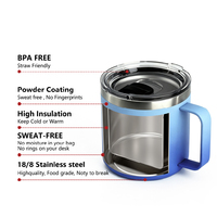 Mug à café personnalisé avec logo, 15 oz, ours kawaii, en acier inoxydable, tasse isotherme avec poignée, dégradé mignon à pois, couvercle coulissant, anti-fuite, sans BPA