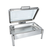 Chauffe-plat professionnel carré à charnière hydraulique avec couvercle en verre visible, en acier inoxydable pour buffet