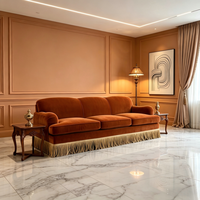 Canapé droit moderne en velours à franges de luxe, trois places, dossier haut, pour salon de villa et mobilier de projet de manoir