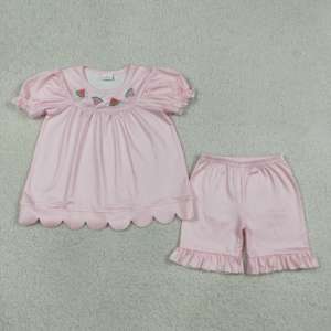 ชุดเสื้อผ้าเด็กผู้หญิง RTS Boutique ลายปักแตงโม สไตล์ลำลอง สำหรับฤดูร้อน เนื้อผ้าระบายอากาศได้ดี 95% ผ้าฝ้าย ขอบลายสแกลลอป ชุดคู่สำหรับพี่น้อง - Product Image 3