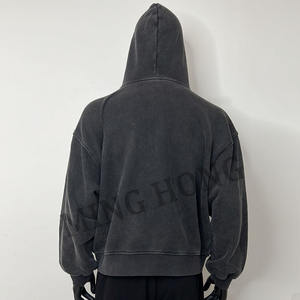 Logo de broderie autocollant personnalisé Street Wear Acid Washed Ribbed Poignets Zip Hoodie - Product Image 6