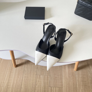 <span class=keywords><strong>Sandali</strong></span> con <span class=keywords><strong>tacco</strong></span> a spillo da donna in vera pelle di lusso, di alta qualità, neri e <span class=keywords><strong>bianchi</strong></span>, con punta a punta, per donna - Product Image 2